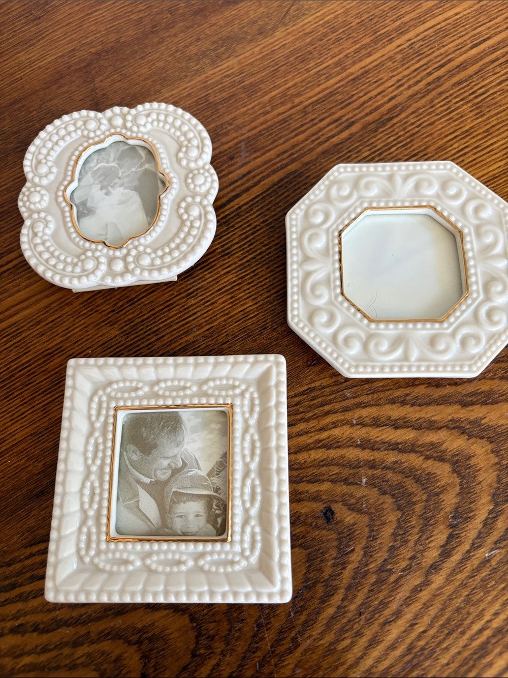 Lenox White Ceramic Beaded Mini Frame Trio with Gold Trim Accent
